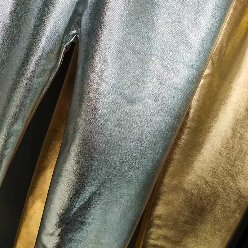 Gold Silver Kids Pants Girls Spring Autumn Children Elastic Faux Leather Leggings Skinny Pencil Pants Girl Leggings Y240906