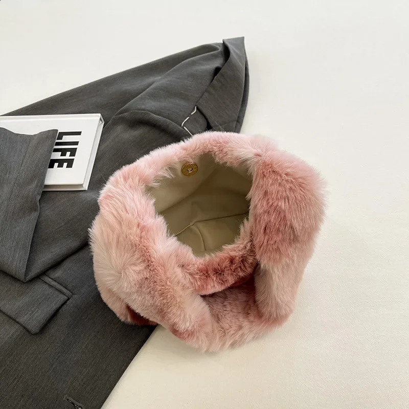 LEFTSIDE soft faux fur womens shoulder bag Y2K winter ner Korean fashion handbag trend warm cross body 240906