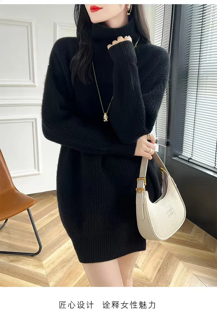 Turtleneck Sweater Womens Wool Medium Loose Large Knitted Floral Autumn and Winter Thick Warm Coat 240905