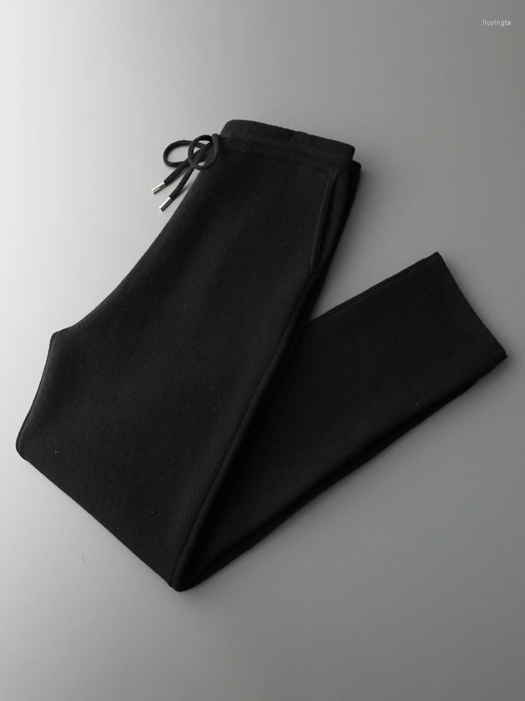 Men's Pants 2024 Cashmere Autumn Winter Pencil Merino Wool Knit Trousers Thick Soft Warm Basic Smart Casual Z260315