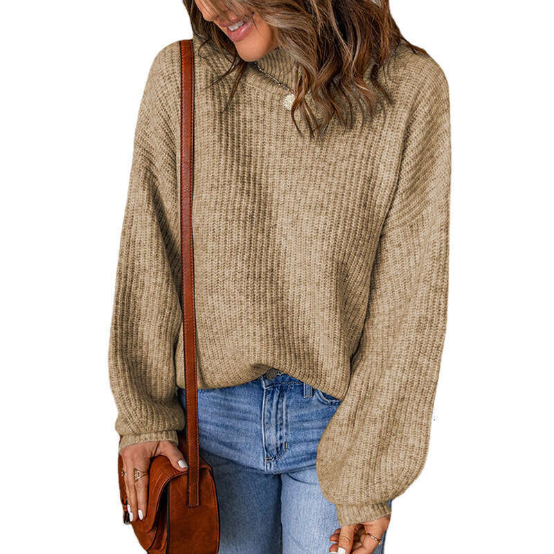 2024 Women's Autumn and Winter New High Collar Solid Loose Pullover Sweater for Women