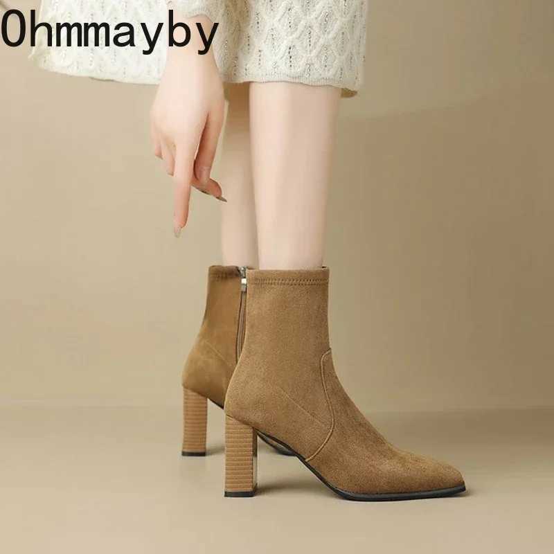 Street Style Square Toe Womens Ankle Boots Fashion and Elegant Zipper Shoes Autumn Thick High Heels Modern Short Boots CL240906