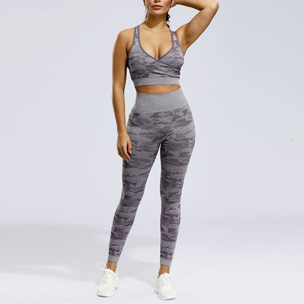 Spring and summer camouflage tight fitting fitness pants, seamless clothes, hip lifting sexy yoga pants for women
