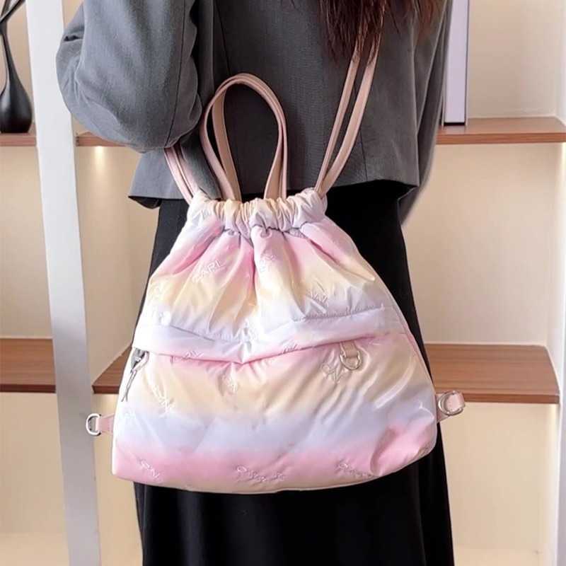 Spring summer letter backpack women's bag niche versatile backpack Korean version drawstring large capacity shoulder bag fashion square bag 24091