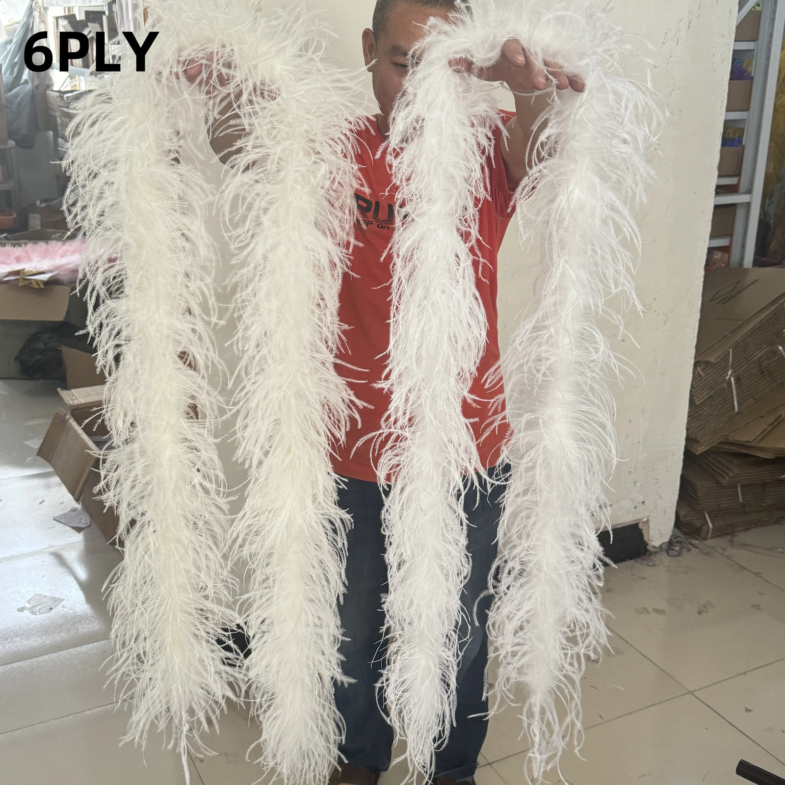 Customized 8Ply Ostrich Feathers Boa 6Ply Thick Selling Natural Ostrich Plumas Boa Scarf for Carnival Stage Clothing Sewing Decoration 240905bj