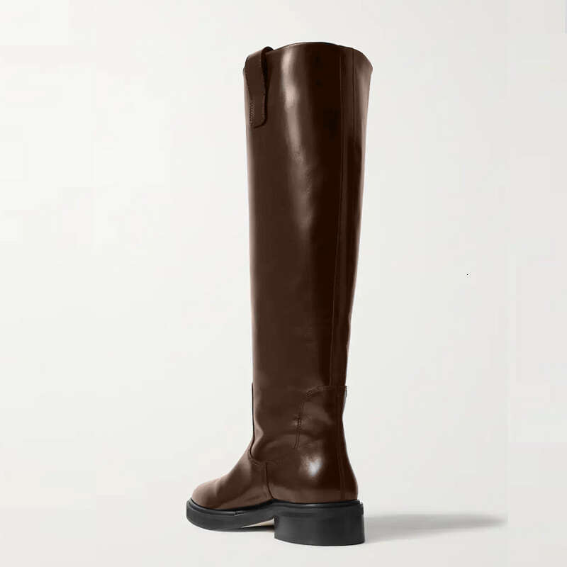 Krazing Pot Cow Leather Big Size 44 45 Round Toe Med Heels Classics Equestrian Long Slip On Winter Brand Knee-High Boots