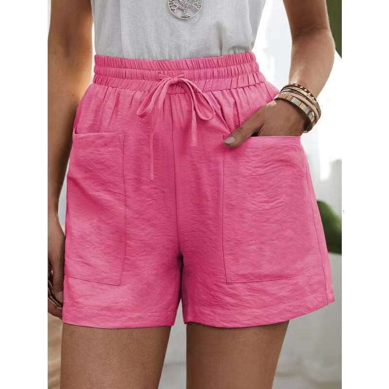 Summer Women's New Loose en Casual Shorts Pocket Solid Large Waist Wide Leg Pants