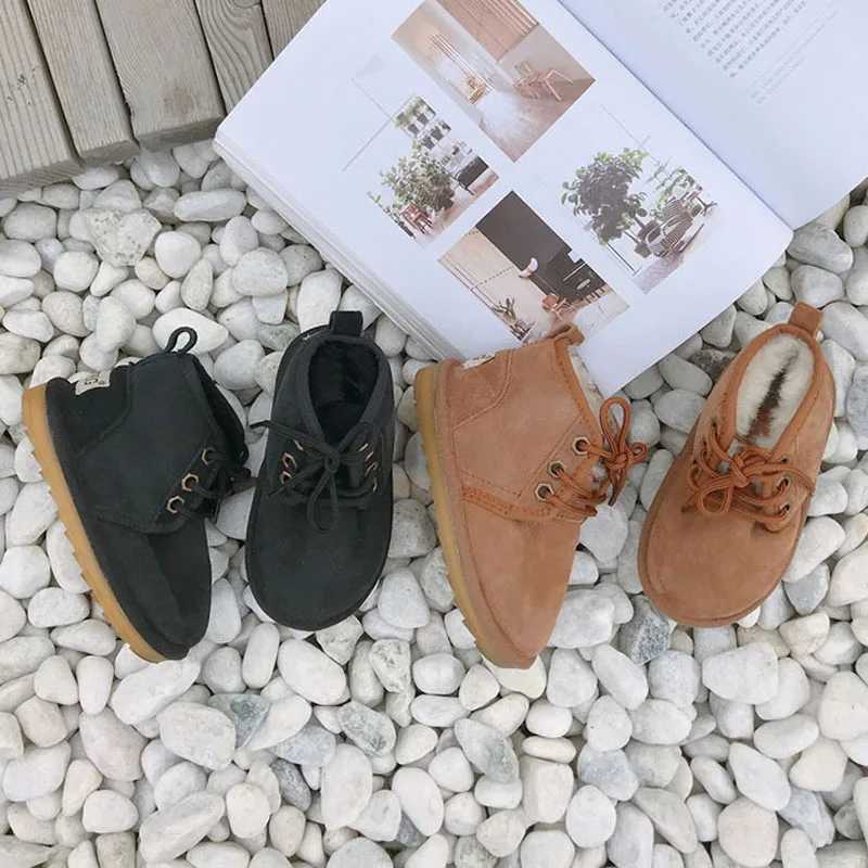 New Winter Kids Boots Baby Girls Snow Boots Warm Plush Soft Bottom Outdoor Children Shoes Lace-up Boy Ankle Boots CSH1214 M240906