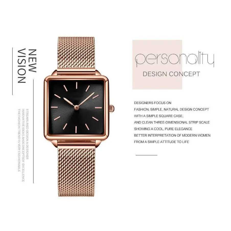 Fashion Luxury Womens Watch Simple Square Womens Quartz Watch Metal Mesh Strap Elegant Womens Watch Gift W240902