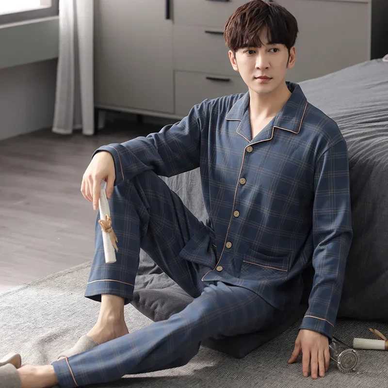 New Arrival Man Pajama Cotton Lapel Long Sleeved Pants Plus Size Pijamas Sleepwear Cardigant Leisure Homewear Nightwear for Male Y240906