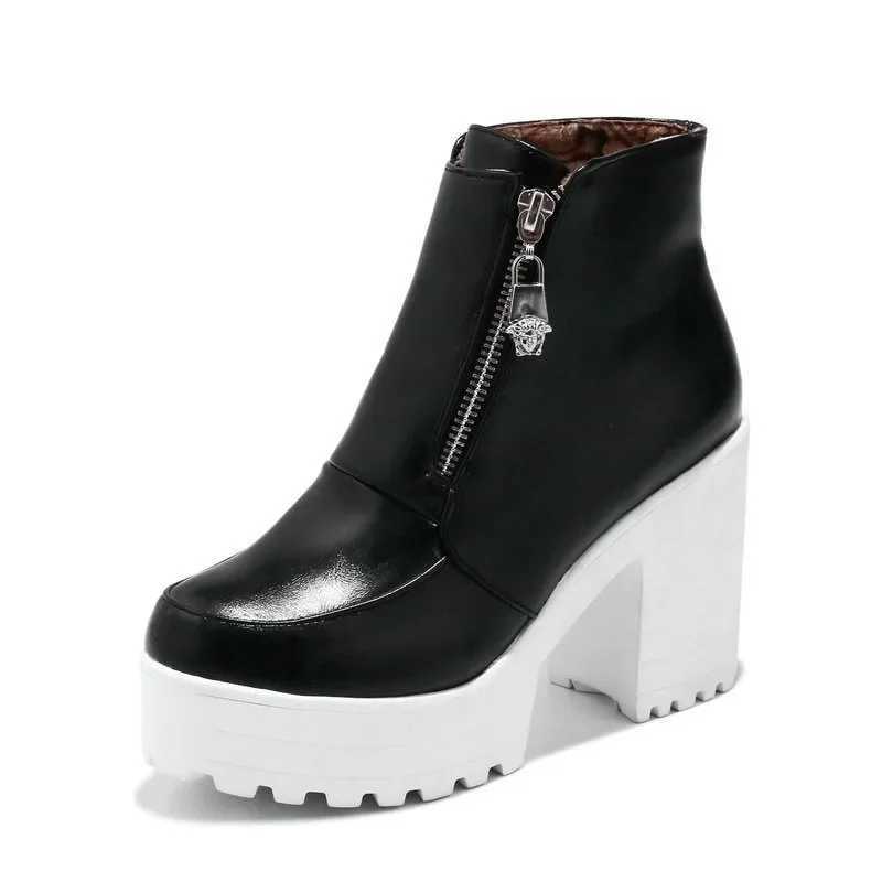 Black and white platform feet womens high heels high heels womens zippers autumn womens boots CL240906