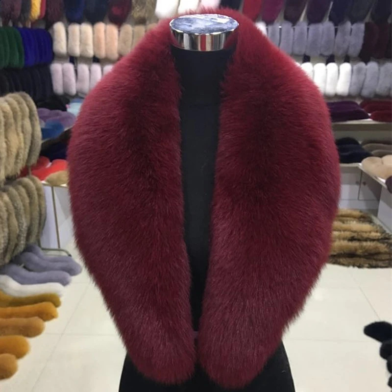 Natural 100% genuine fox fur scarf for women warm decoration fox fur collar winter fashion silver fox scarf solid color thick black shawl 240906