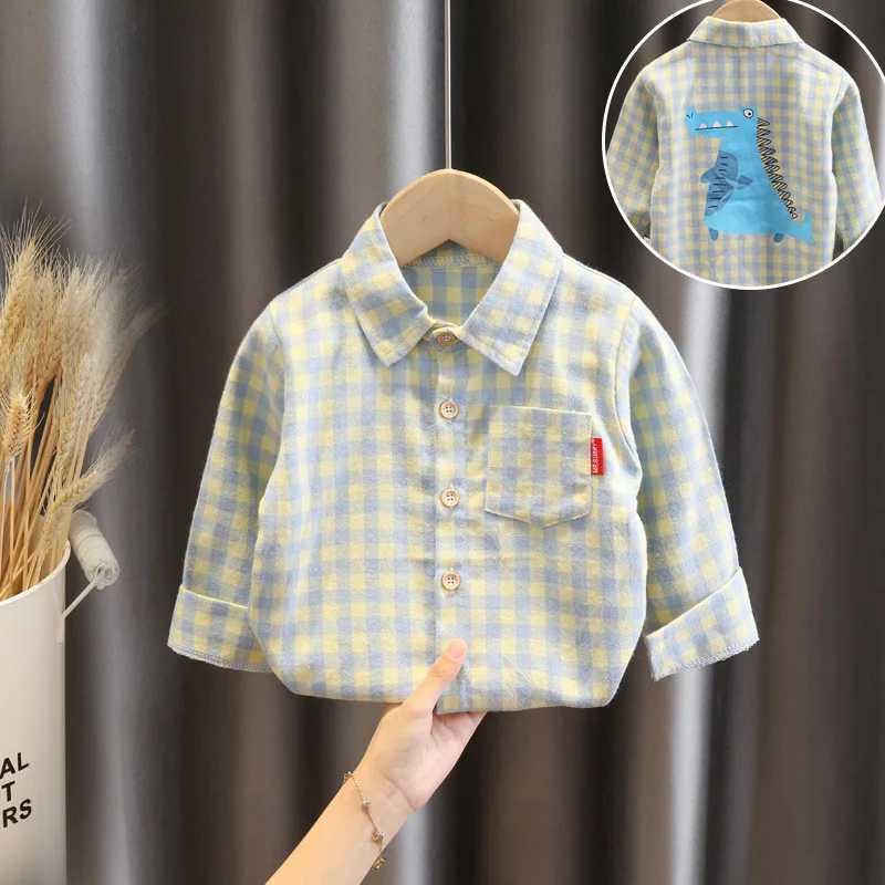 Children Clothing Boys Shirts 2024 New Style Baby Boy Shirts Spring and Autumn Tops Thin Vertical Strip Long Sleeve Shirts Tide Y240906