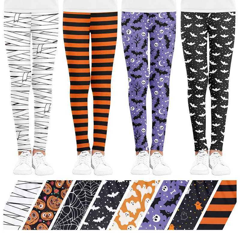 Girls Leggings Spring Summer Cartoon Bat Pumpkin Print Skinny Pants Girls Pencil Pants Kids Trousers Children Halloween Clothes Y240906
