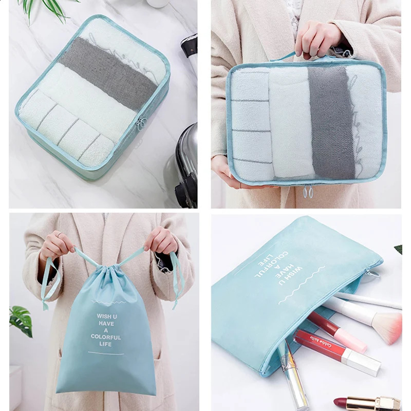9piece travel organizer storage bag luggage packaging set digital clothing sole 240906