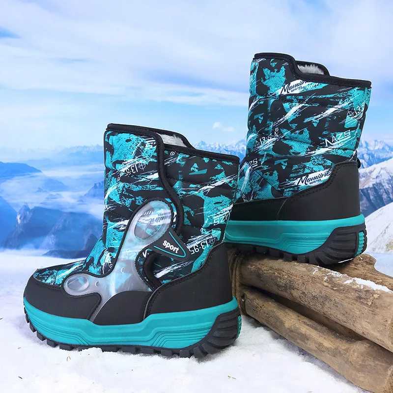 Children Snow Boots Winter Boys Warm Shoes Plush Booties Kids Outdoors Size 31-39# BlueBlackGray From 5 to 9Y B223 M240906