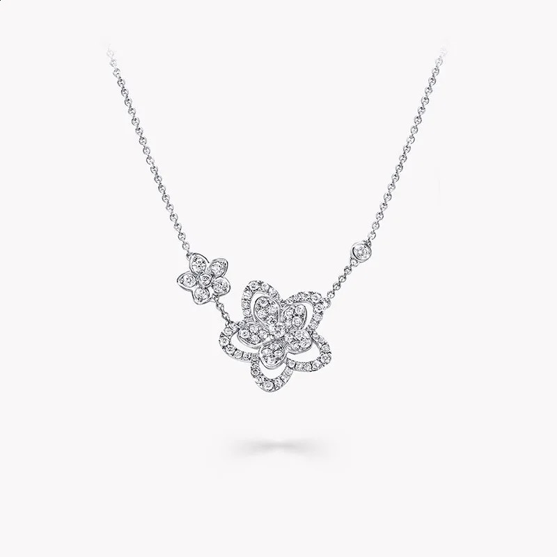 Floral Duet necklace female light niche double flower diamond pendant clavicle chain 240903