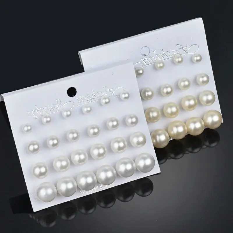 12 pairs of white simulated pearl earrings set suitable for womens jewelry large and small ball earrings Bijouteria Brincos Bijoux W241023