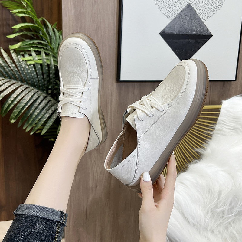 Head layer cowhide small white shoes women 2024 new soft bottom soft surface shoes flat casual shoes