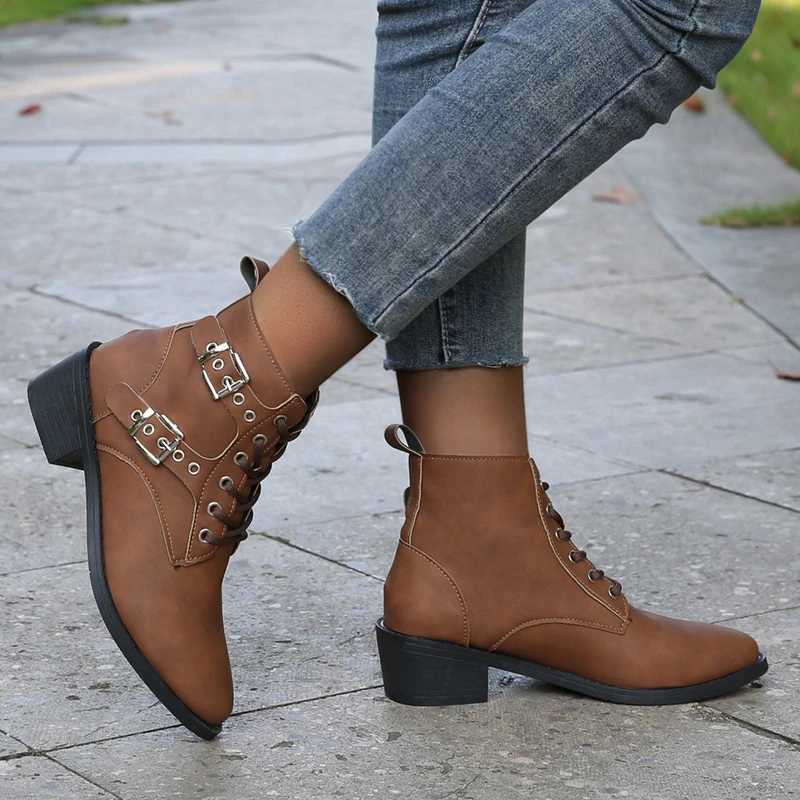 Front lace short round toe multi-color womens leather boots winter PU womens fashion boots size 36-43 Zapatillas unprinted good product CL240906