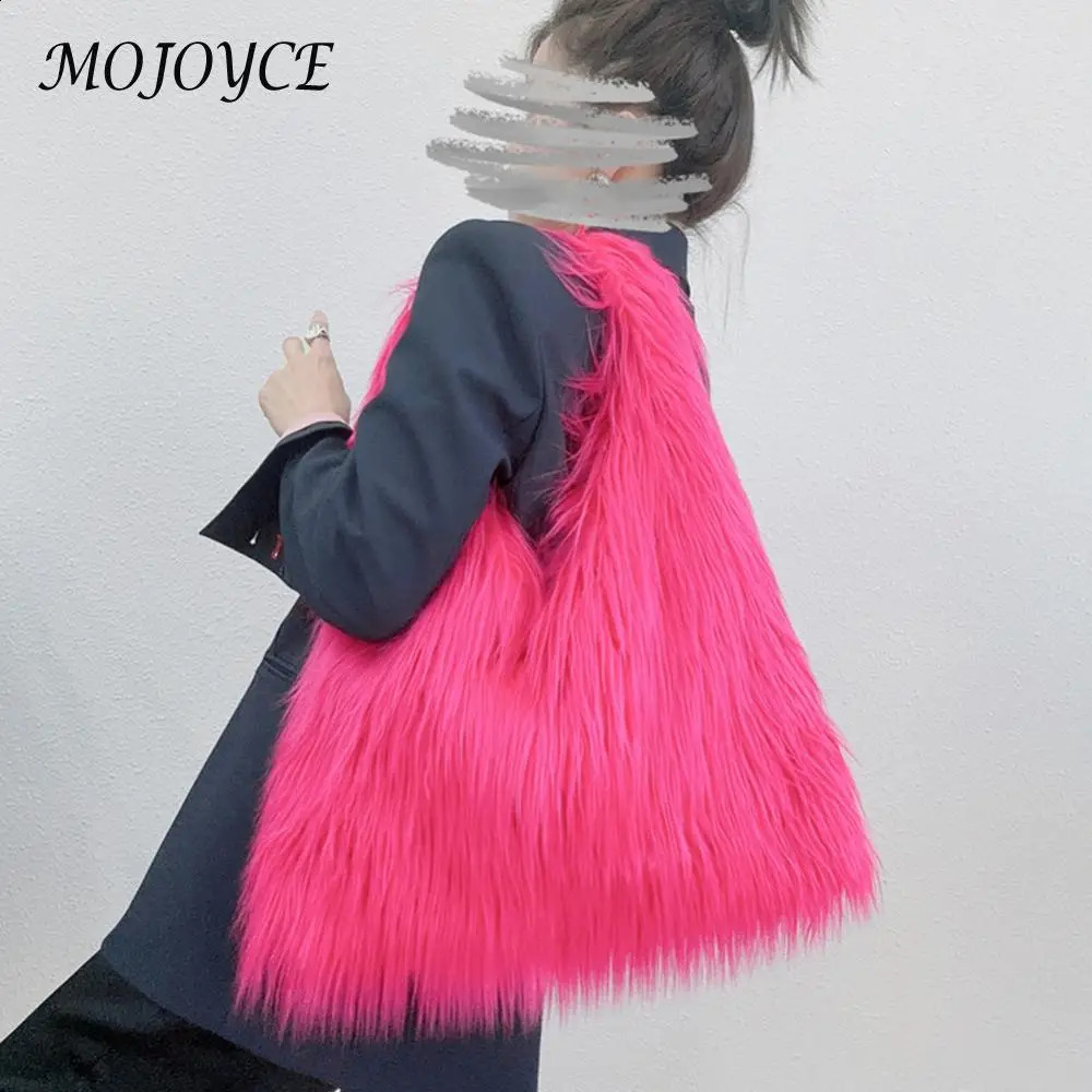 Womens fluffy shoulder bag buckle artificial fur handbag casual plush Versatile large capacity autumn and winter soft 240906