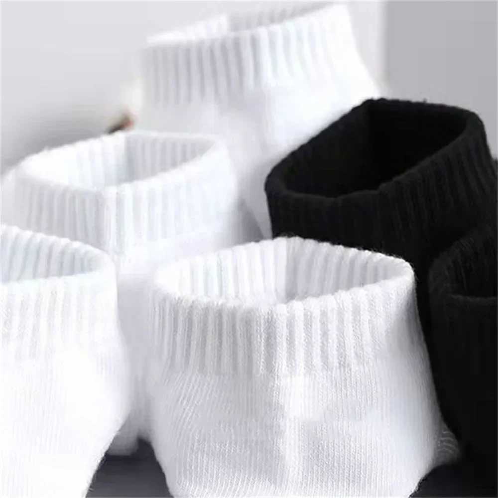 10 pairs of classic black/white business mens cotton socks for summer and autumn high-quality womens solid color ankle boat socks W240905