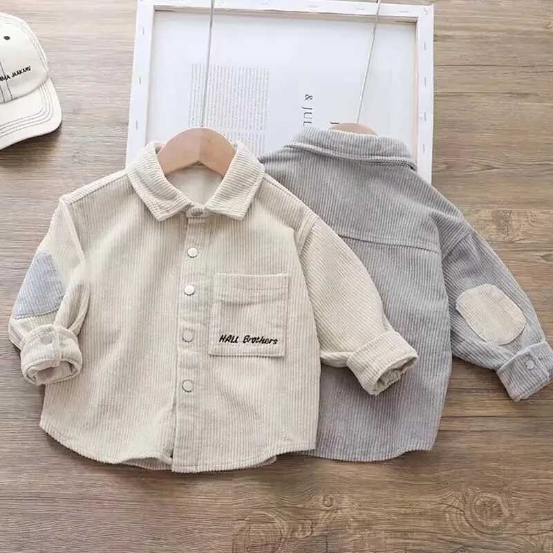 Autumn/Winter Boys Shirt Thickened Corduroy Top New Childrens Long sleeved Shirt Korean Edition Boys Coat Y240906