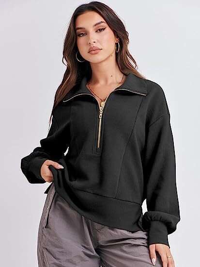 2024 Autumn New Women's Loose Zipper Collar Long sleeved Sweater Top