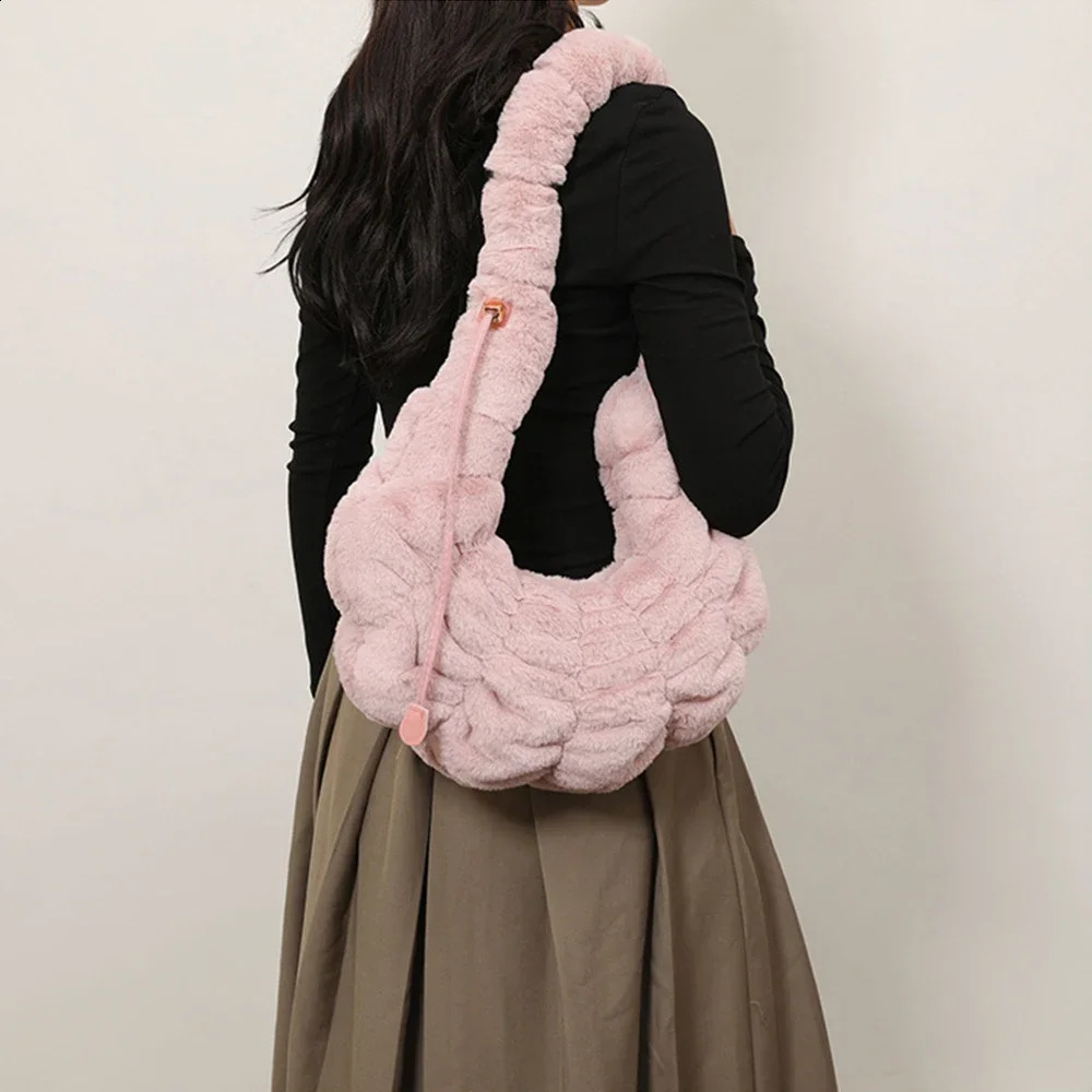 Fluffy Plush Womens Shoulder Bag Winter Soft and Warm Cashmere ner Handbag d Artificial Fur Leather Cross Body 240906