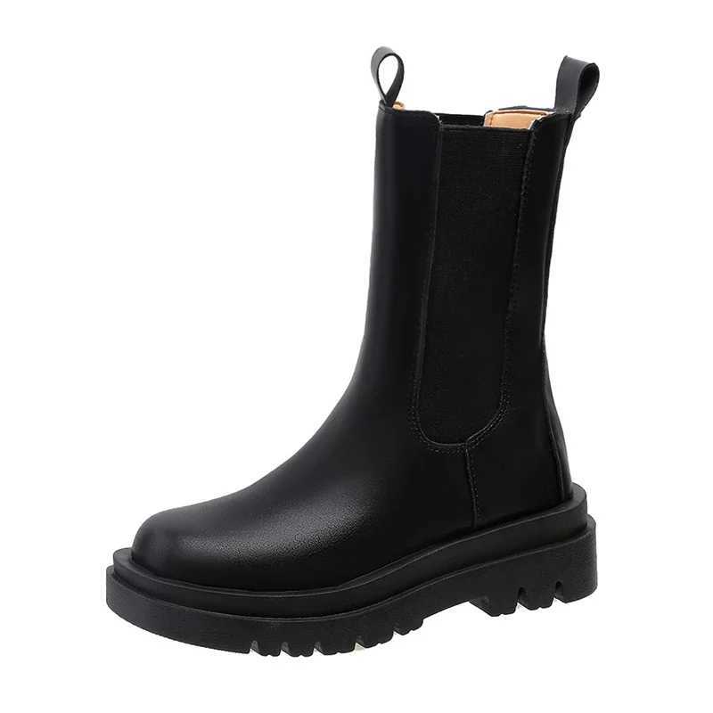Womens Chelsea Boots Spring New Black Mid Ankle Flat Platform Womens Shoes Full Match Classic Compact Fashion Round Head Shoes CL240907