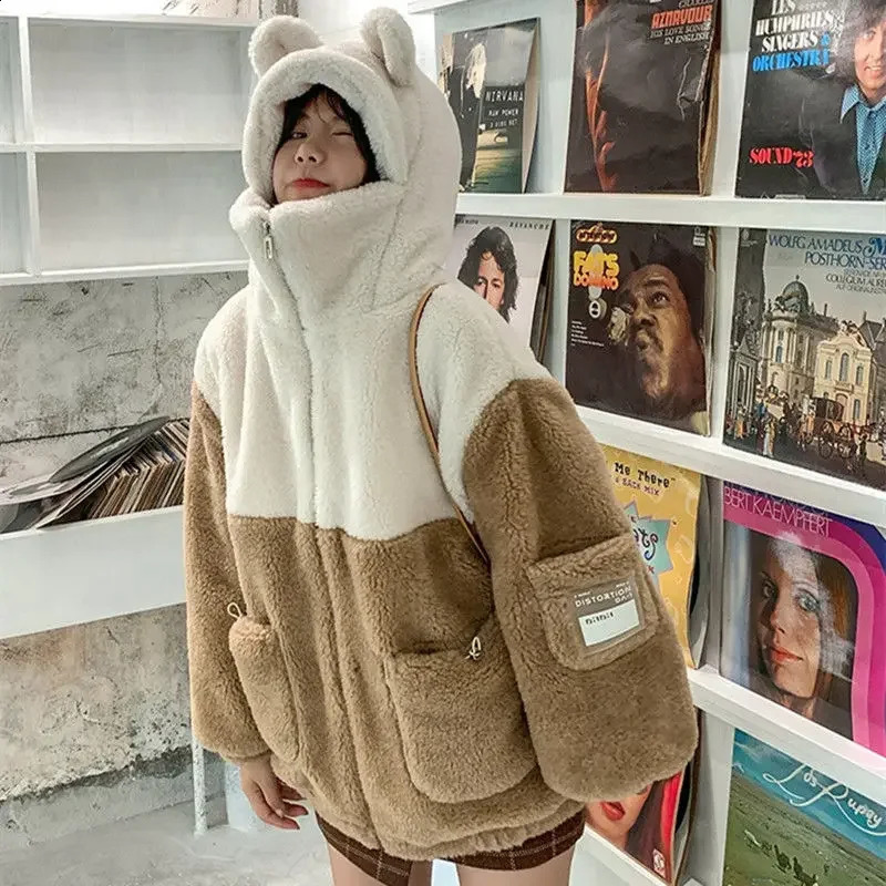 Cashmere coat womens winter clothing Y2K student Japanese soft girl cute with velvet thick hooded sweater for sale 240905