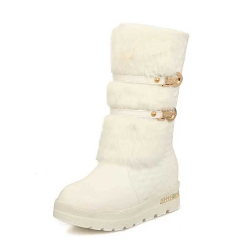 Waterproof Winter Shoes Women Platform Snow Boots Warm Fur Plush Casual Wedge Mid-Calf Boots Girls Black White Shoes Ladies33-43 M240906