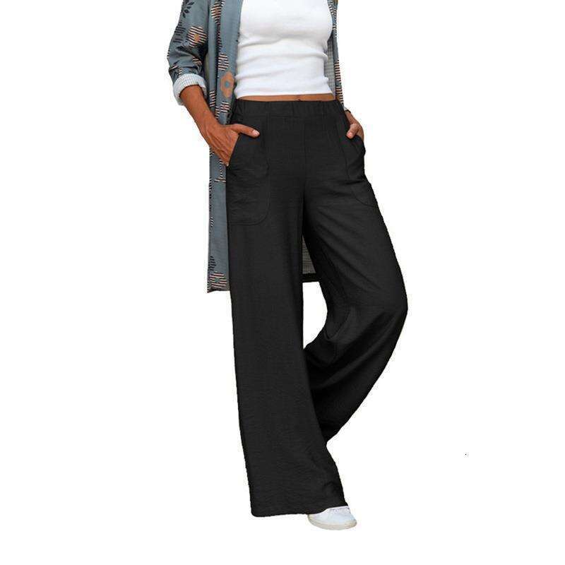 2024 autumn/winter oversized women's draped casual pants, solid color elastic waist loose wide leg pants