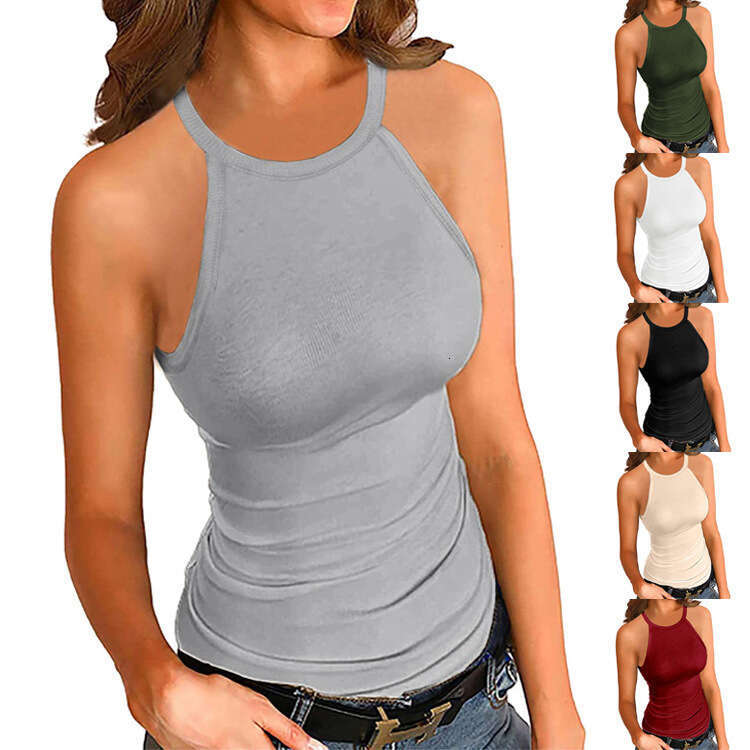 2024 Summer New Sexy Solid Color Thread Slim Fit Sleeveless Tank Top for Women