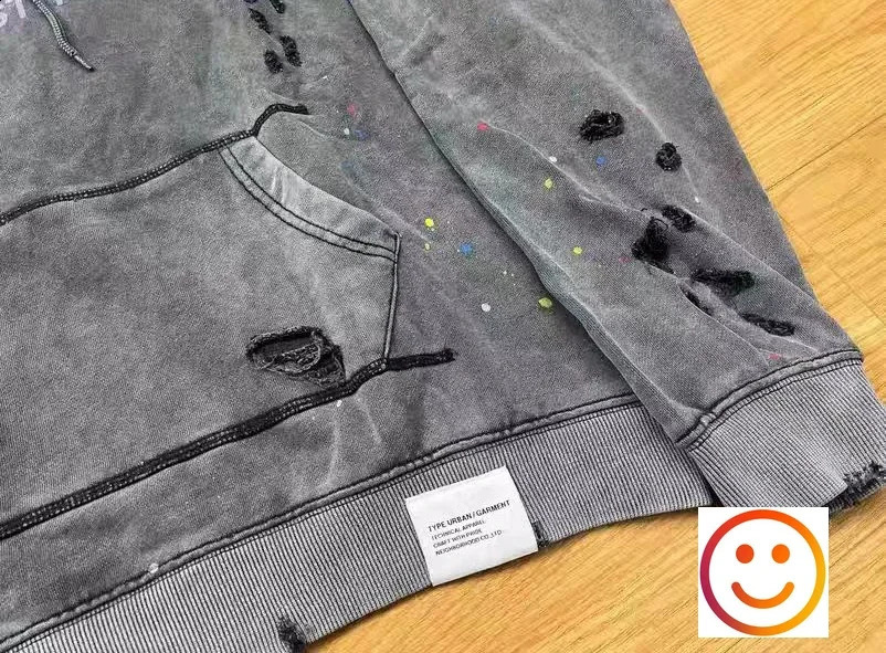 Gray Neighborhood NBHD Hole Damage Track Pants Hoodie Set Japanese Mens Heavy duty Fabric Retro Wash Splash Ink Sportswear 240904