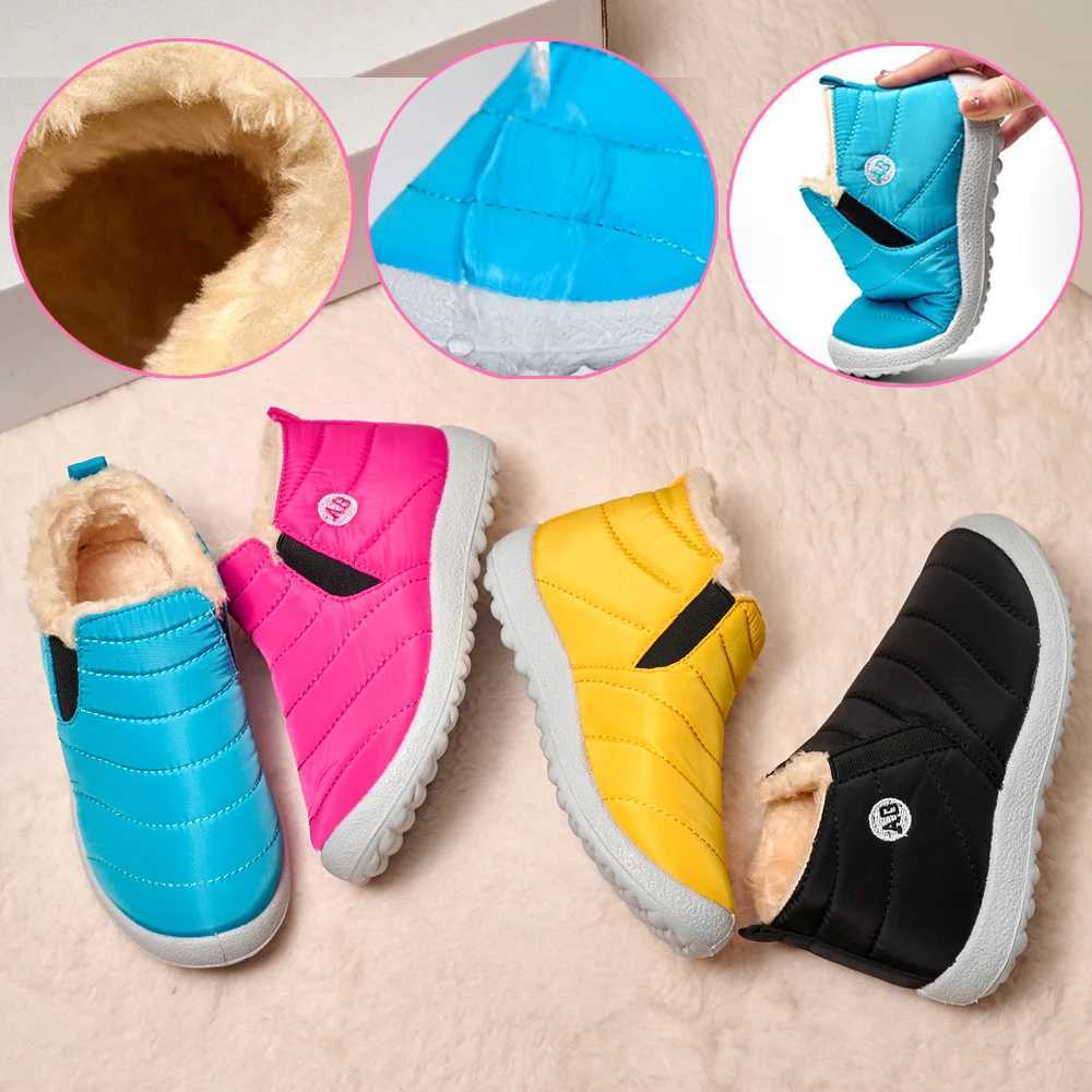 Childrens Snow Boots Waterproof Winter Children Sneakers Sntislip Ankel Boots Casual Warm Fur Children Shoes Slip On Shoes M240906