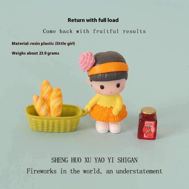 Mini Cute Bread Jam Girl Resin Creative Crafts Doll House Micro Landscape Scene Home Decoration