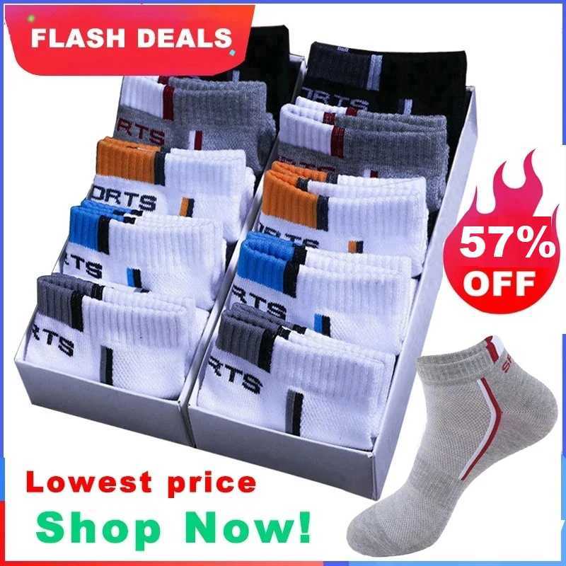 10 pairs of high-quality mens ankle socks breathable cotton sports socks mesh casual sports summer thin cut socks size 38-48 W240905