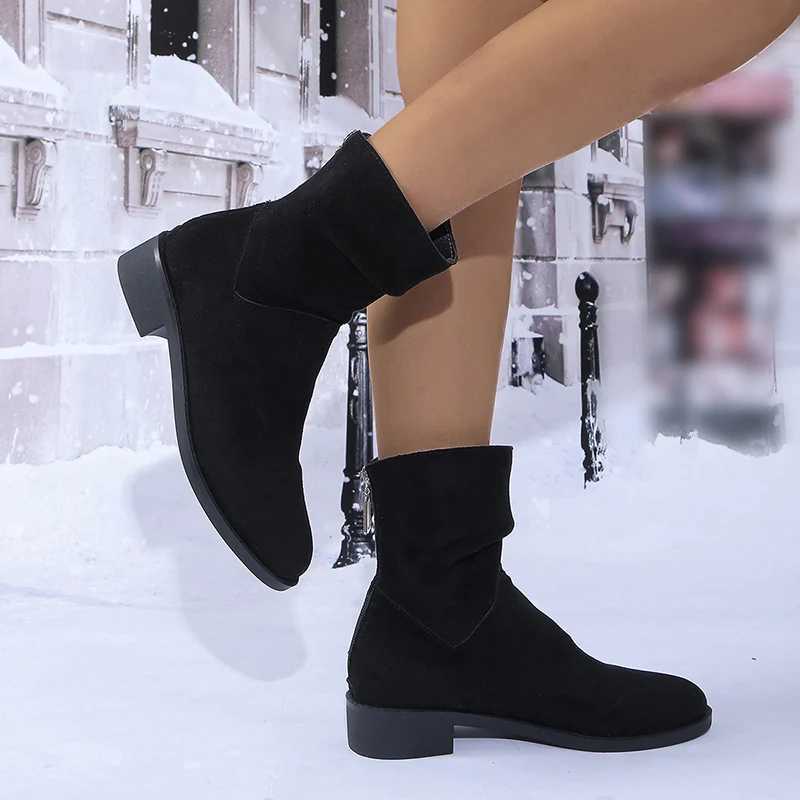 Artificial suede low foot ankle boots for women autumn and winter warm short boots for women 2024 round toe anti slip back zipper boots CL240906