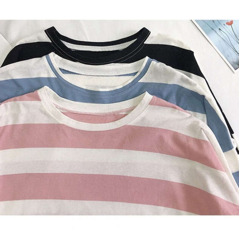 2020 New Top Ins Trendy Student Long Sleeve T-shirt Korean Versatile Striped Loose Womens Bottom Shirt