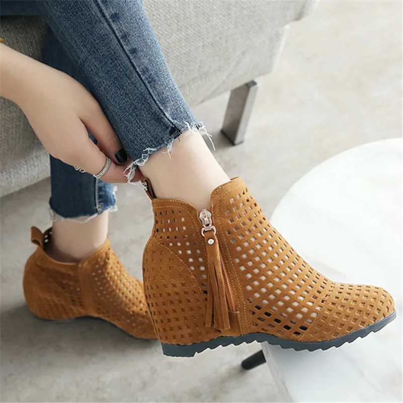 2024 New Womens Summer Clothes Flat Bottom Low Hidden Wedge Cut Zipper Boots Womens Dress Casual Shoes Hot Selling Sizes 34-43 Botas No Print CL240906