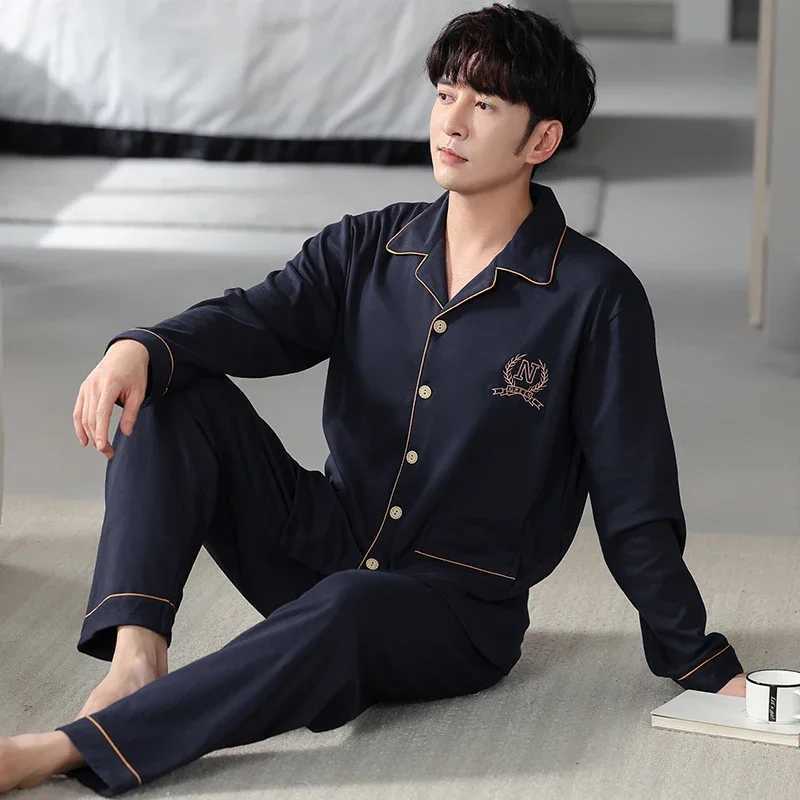 New Arrival Man Pajama Cotton Lapel Long Sleeved Pants Plus Size Pijamas Sleepwear Cardigant Leisure Homewear Nightwear for Male Y240906