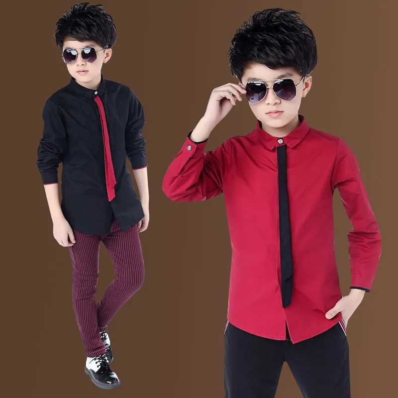 New Spring Autumn Winter Childrens Korean Shirt Big Kids Long-sleeved Shirt Boys Plus Velvet Thickening White Shirt Y240906