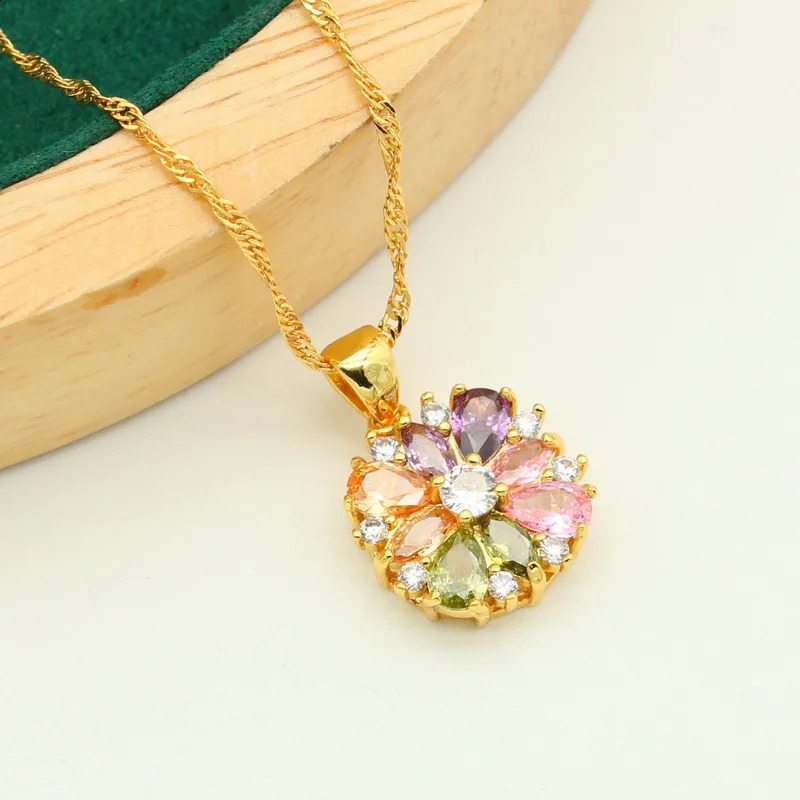 Classic 925 silver gold jewelry set suitable for womens weddings multi colored zircon bracelets earrings necklaces rings 4 pieces 240906