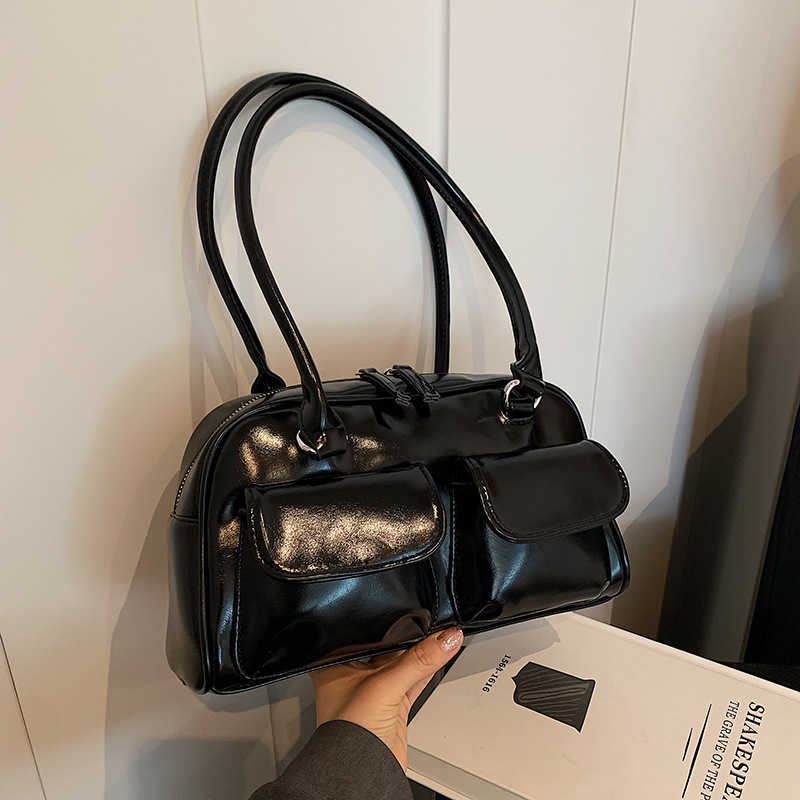 High end PU large capacity bag for women fashionable double pocket armpit bag versatile shoulder bag 240915