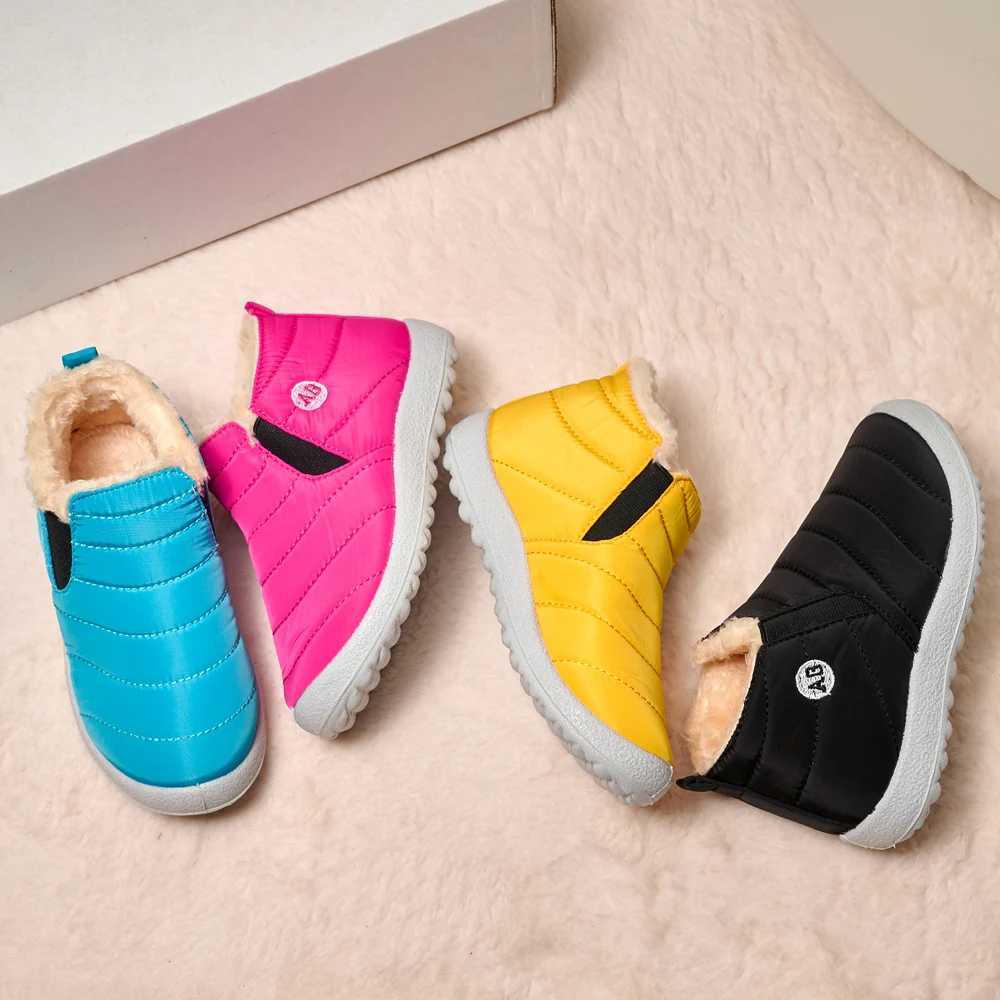 Childrens Snow Boots Waterproof Winter Children Sneakers Sntislip Ankel Boots Casual Warm Fur Children Shoes Slip On Shoes M240906