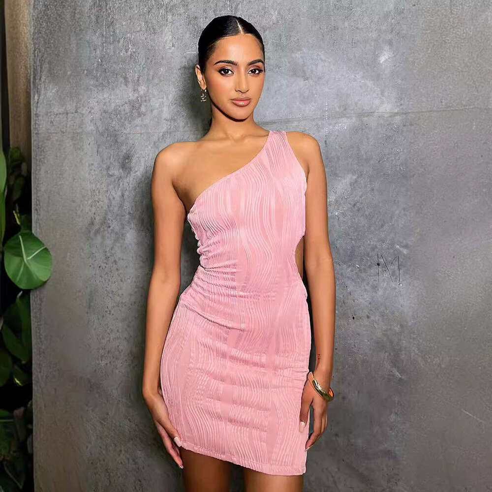 2024 New Women's Water Wave Pattern Slanted Shoulder Sexy Bag Hip Sleeveless Dress for Women