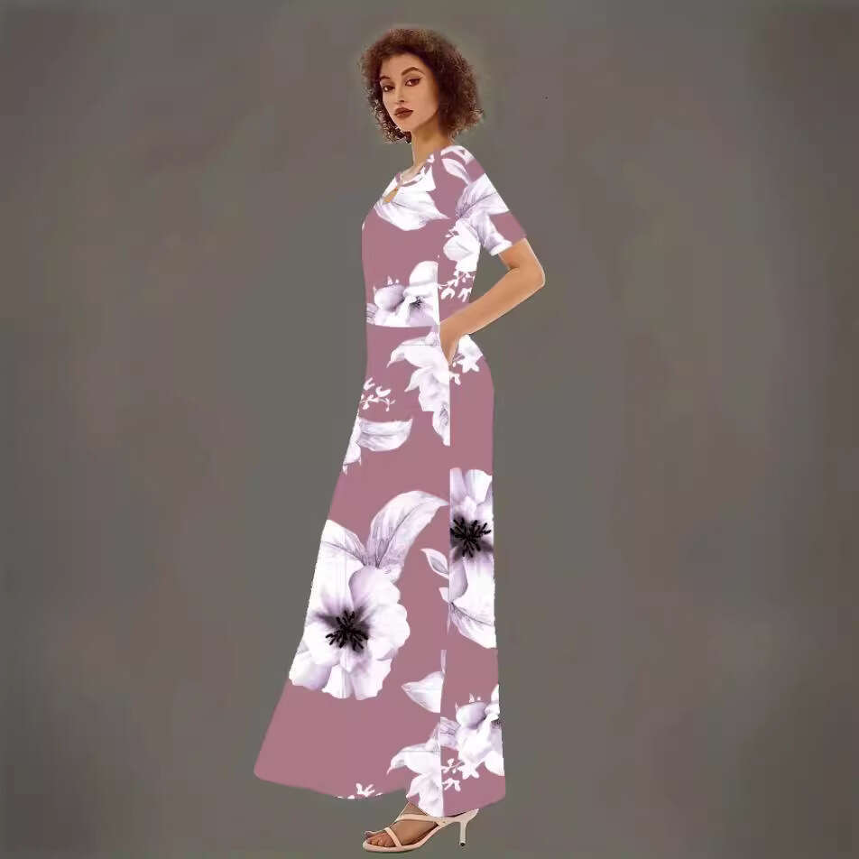2024 Women's Loose Sleeve with High Waist, Large Pocket, V-neck Long Dress for Women