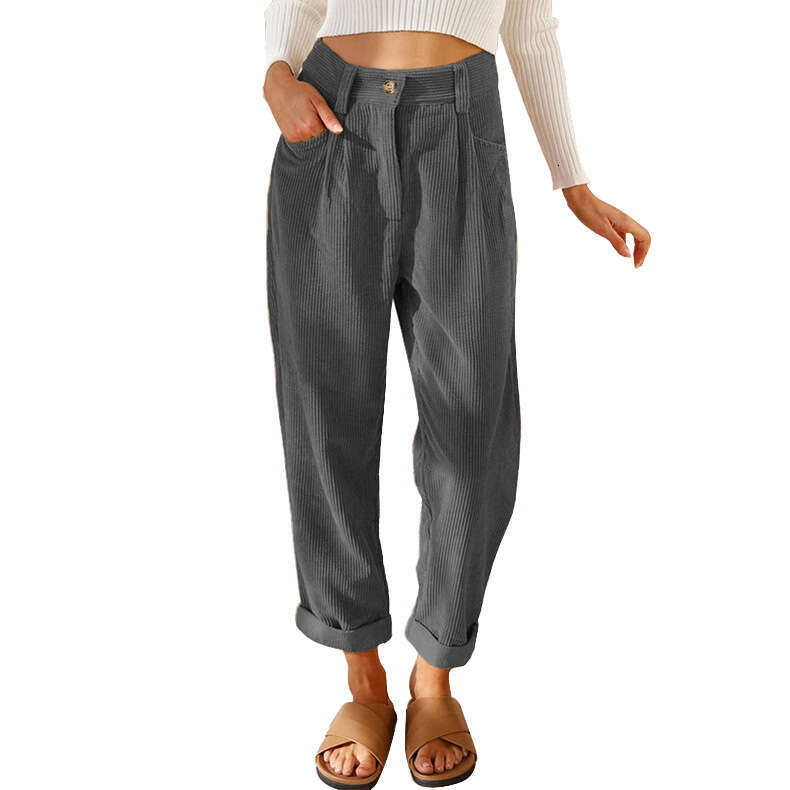 2024 Autumn New Women's High Waist Casual Solid Color Corduroy Loose Straight Pants Women