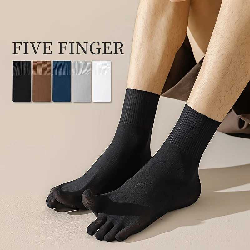 3Pairs Mens Toe Socks Sweat Absorption Breathable Ultra-Soft Solid Color Five Fingers Sock Comfortable High Quality Middle Sox Y240906